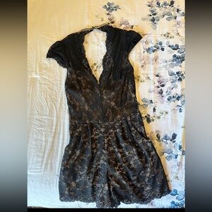 Bebe Black/Nude Lace Romper